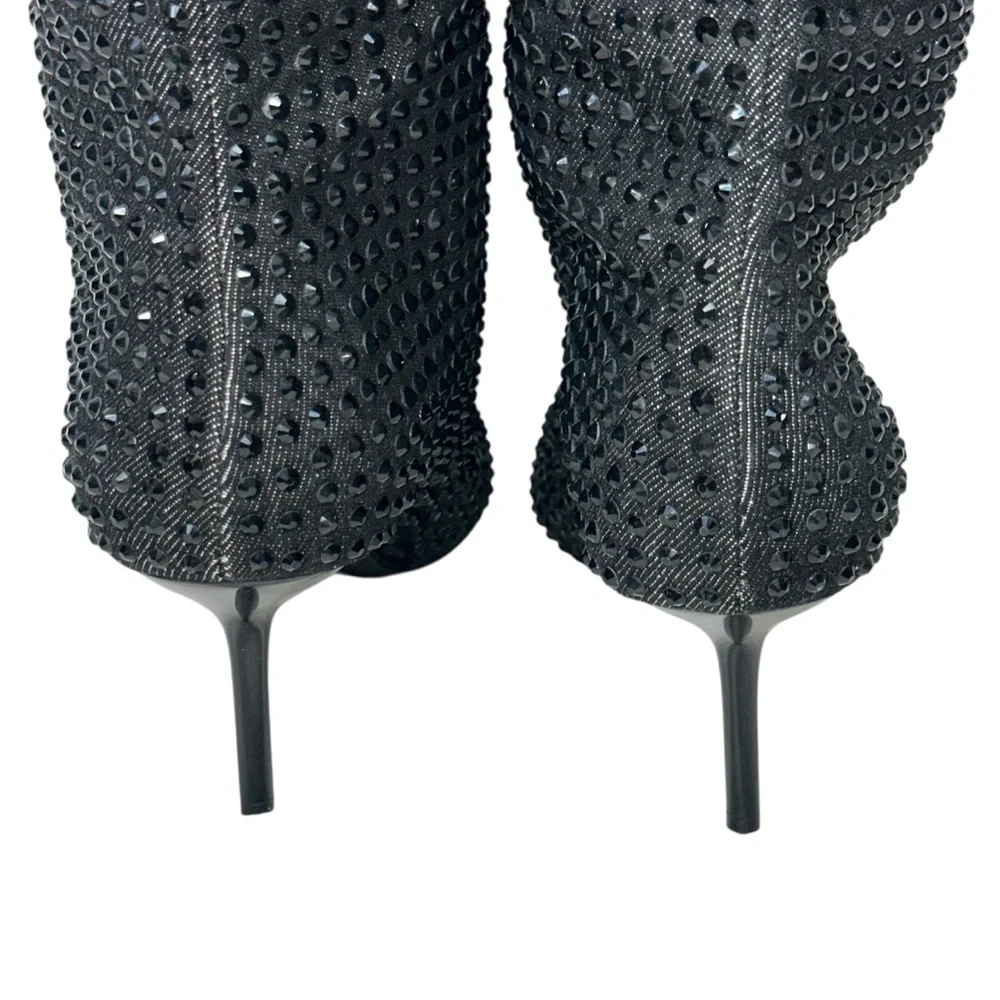 Zara Black Pointed Toe Rhinestone heeled knee high boo Size 39